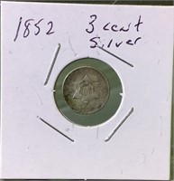 1852 silver three cent coin