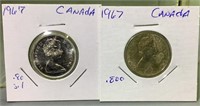 (2) 1967 Canada Silver Quarters