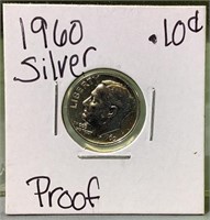 1960 US silver Roosevelt dime proof