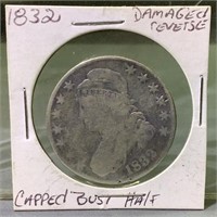 1832 Capped bust half Dollar with damage