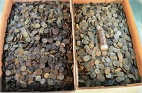 Approximately 7,500 copper pennies weighing 52 lbs