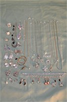 Sterling lot:  14 necklaces, bracelets, earrings,