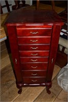 8 drawer mahogany finish jewelry cabinet