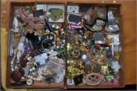2 boxes of costume jewelry, watchbands, etc.
