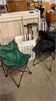 2folding chairs hamper and canes
