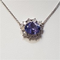 $7250 14K  Tanzanite(3ct) Diamond(1.2ct) Necklace