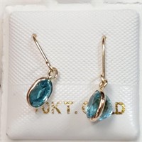 $600 10K  Rare Blue Zircon Earrings