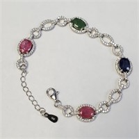 $600 Silver Ruby,Sapp,Emerald(6ct) CZ Bracelet