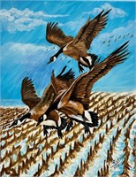 Geese over cornfield (16" X 20" Canvas)