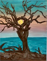 Moon and Driftwood (16" X 20" Canvas)