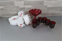 MILK GLASS LUNCH SET FOR 8