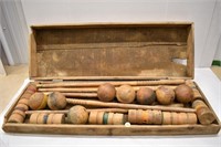 Antique croquet set in original wooden crate from