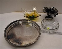 Serving Tray and 3 Glass Bowls