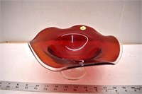 10" Red Glass Pedestal Bowl *CC