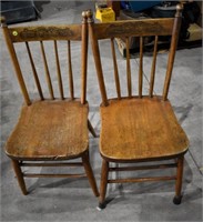 2 Small Wooden Press Back Chairs *LYS