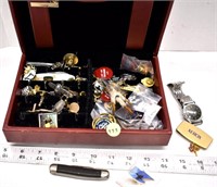 Jewellery Box with Pins, Cuff Links, Tokens etc.