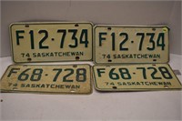 2 Sets of 1974 Sask. Farm Lic. Plates