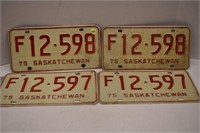 3 Sets of 1975 Sask. Farm Lic. Plates