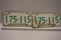 Set of 1968 Sask Lic. Plates