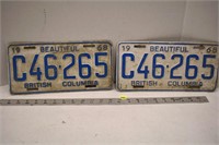 Set of 1968 British Columbia Lic. Plates