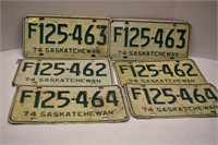 3 Sets of 1974 Sask. Lic. Plates (Consecutive