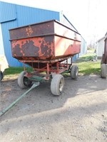 gravity bed wagon w/john deere running gears