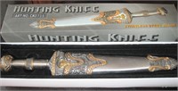 Ornate Stainless Steel Hunting Knife & Scabbard
