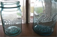 2 Blue Vintage Ball Canning Jars- 7 & 1