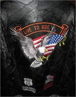 Blk Patchwork Leather Jacket- Live To Ride Emblem