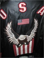 Black XL Leather Jacket w/ USA Emblems & Patches