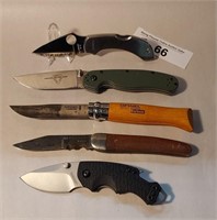 5 pc Pocket Knife Spyderco Opinel Kershaw