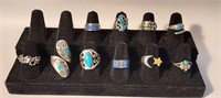 10 pc Sterling Silver 925 Turquoise Ring Lot 56.8g