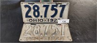 Ohio 1922 License Plate PAIR