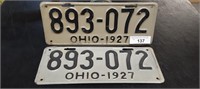 Ohio 1927 License Plate PAIR