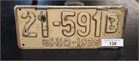 Ohio 1925 License Plate