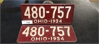 Ohio 1934 License Plate PAIR