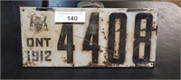 1912 Ontario License Plate