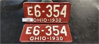 Ohio 1930 License Plate PAIR