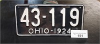 Ohio 1924 License Plate