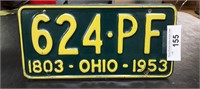 Ohio 1953 License Plate