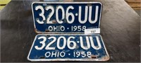 Ohio 1958 License Plate PAIR