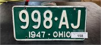 Ohio 1947 License Plate