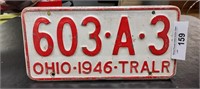Ohio 1946 License Plate TRAILER