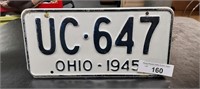 Ohio 1945 License Plate