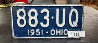 Ohio 1951 License Plate