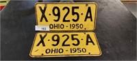 Ohio 1950 License Plate PAIR