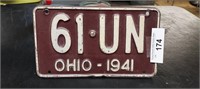 Ohio 1941 License Plate