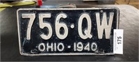Ohio 1940 License Plate