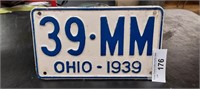 Ohio 1939 License Plate