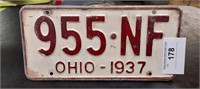 Ohio 1937 License Plate